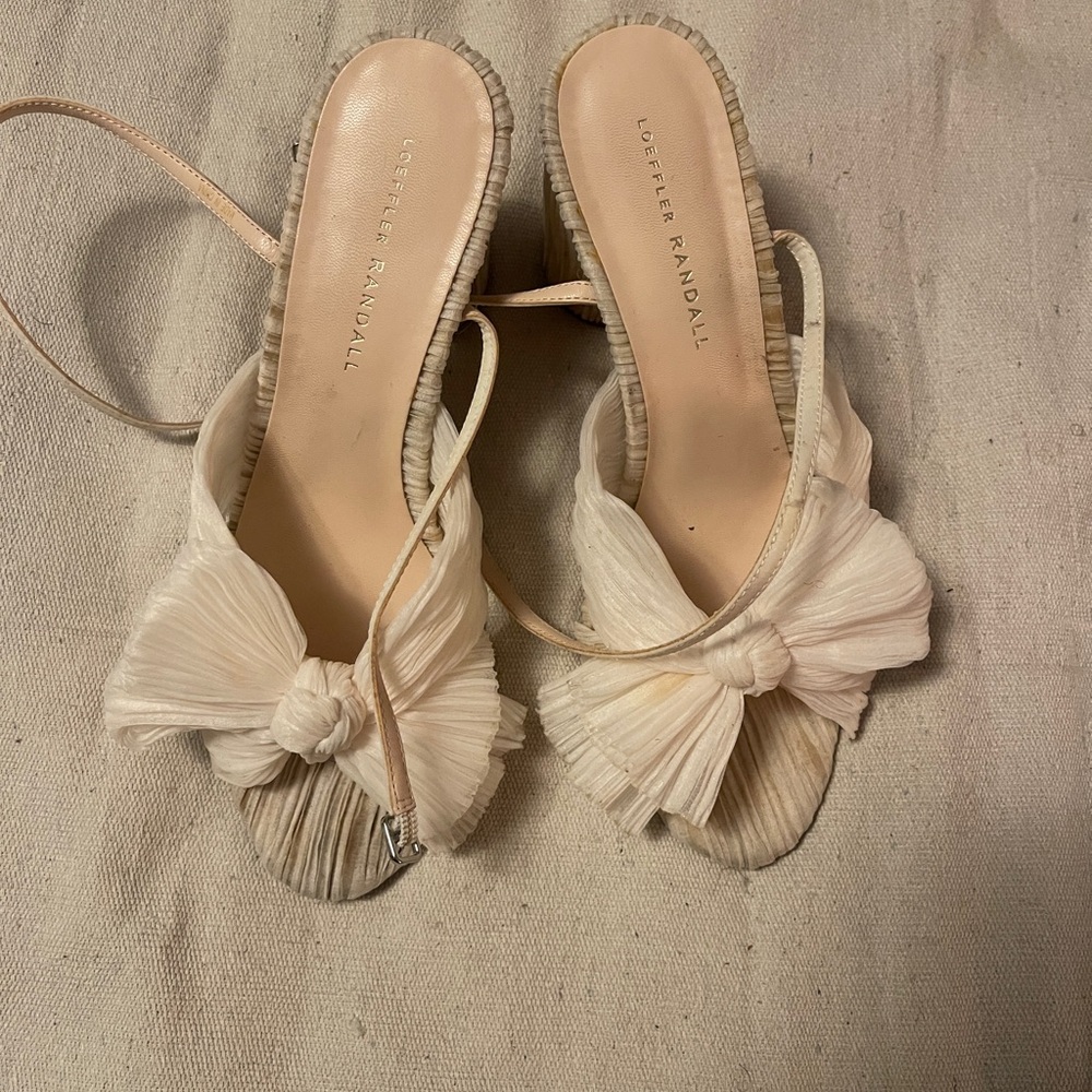 Loeffler Randall Camelia Pleated Bow Sandals in Cream